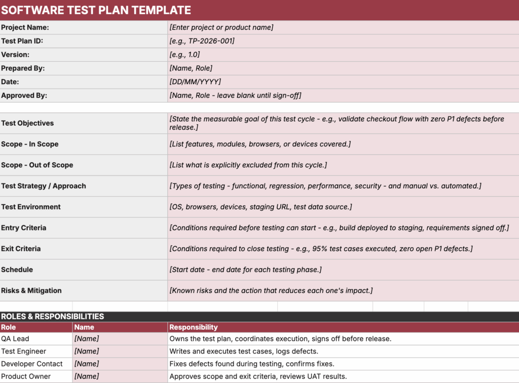 test plan template